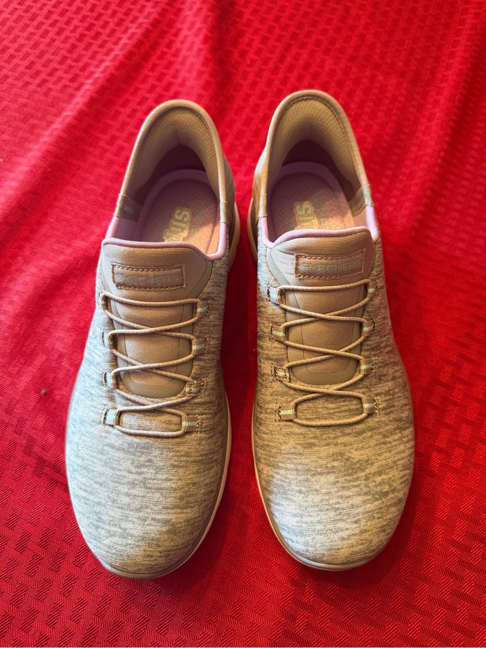 Skechers Women's Light Grey Slip-On Athletic Sneakers with Pink Lining